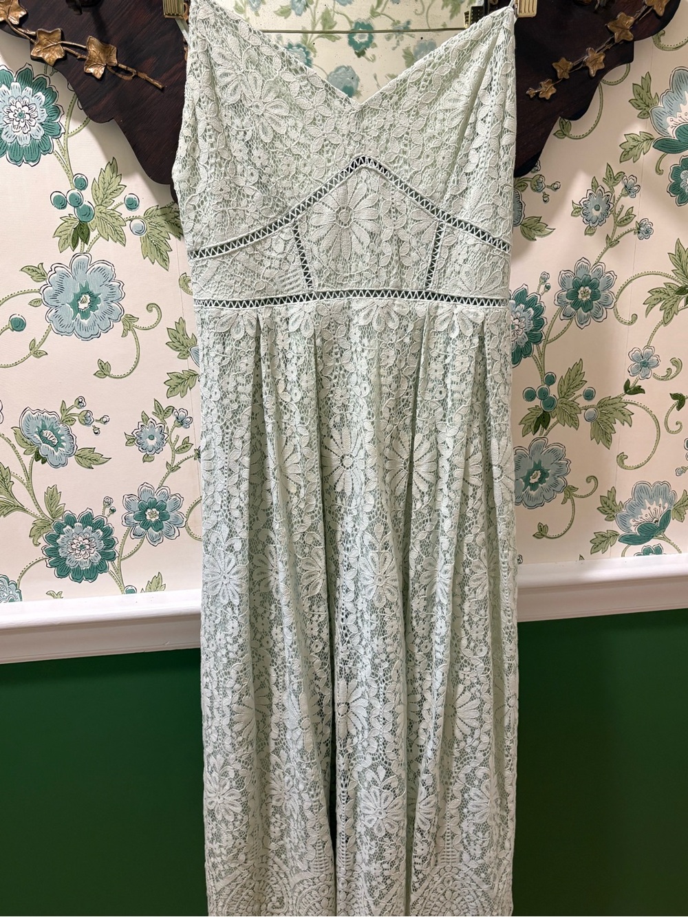 H&M Sage Green Lace Midi Dress Romantic Garden Party Cottagecore Size 4